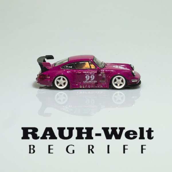 A purple 1/64 diecast model of a RWB 964 Idler Car 'Bepohnka', with visible details such as the front grille, wheels, and the RWB logo.

