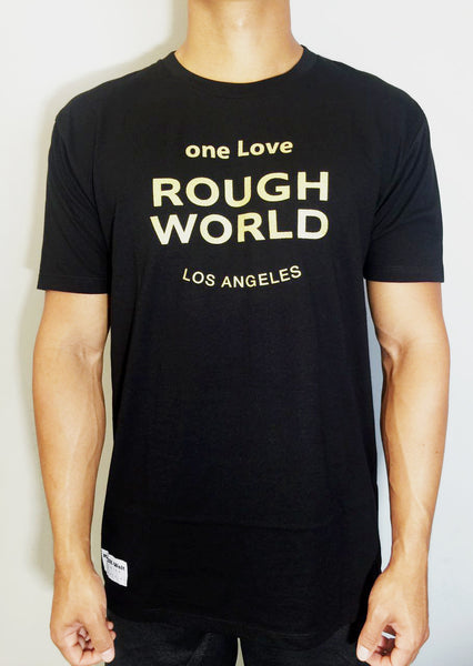 one Love ROUGH WORLD Black/Gold Crew Tees